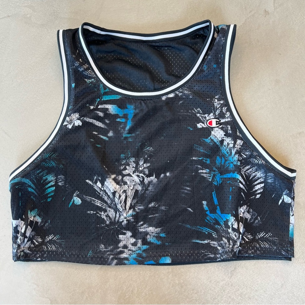 CHAMPION Cropped Mesh Reversible Basketball Jersey Tank Top, Black / Floral, S‎ - Picture 6 of 15